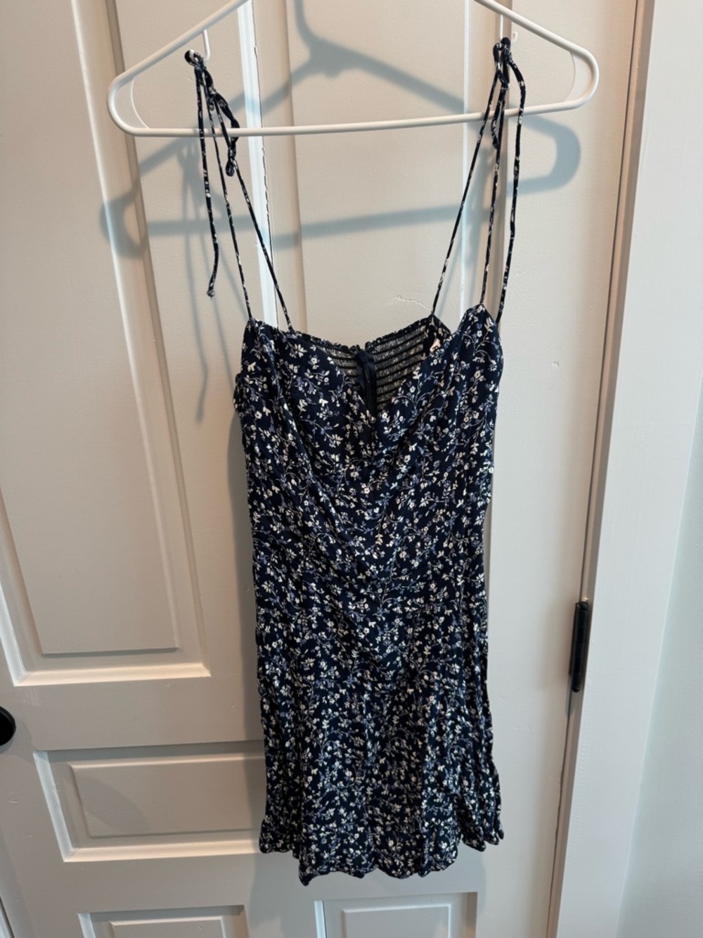 Reformation Navy and White Floral Slip Dress